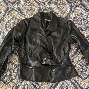 Max Rave Black Pleather Jacket with Belted Detail